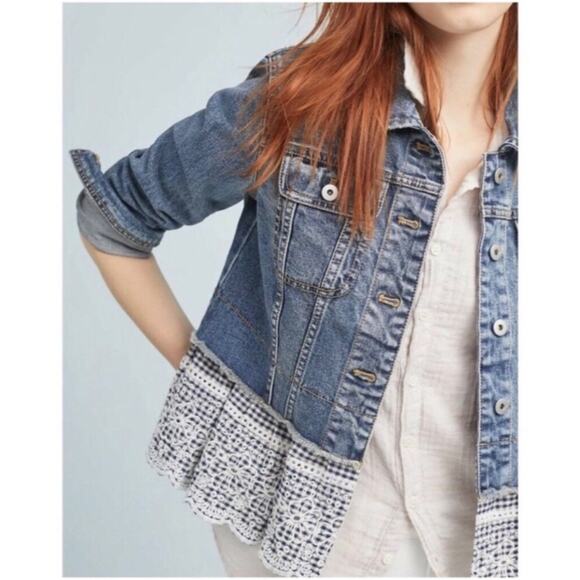 Anthropologie Pilcro and The Letterpress Eyelet Denim Jacket - Picture 1 of 10